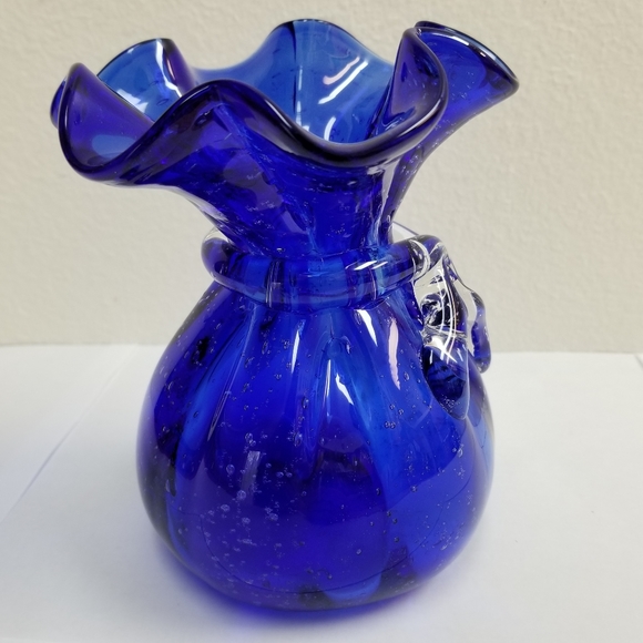 #1138 Rare Blue Glass Sack Vase - Picture 7 of 9